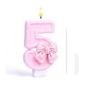 Topper per torta per 5° compleanno, candele di compleanno con fiocco rosa, candele per torte, decorazioni per il primo compleanno per ragazze, feste a tema, feste di compleanno (numero 5)