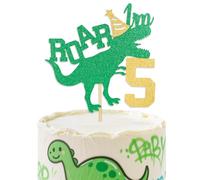 Topper per torta per 5° compleanno con dinosauro glitterato, ROAR I'm 5, decorazione per torta per ragazzi, ragazze, bambini, a tema foresta Dinasour