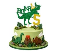 Topper per torta per 5° compleanno con dinosauro per ragazzi e ragazze, verde e oro glitterato "Rawr I'm 5", decorazione per torta di compleanno Jurassic Dino, decorazioni per torte di compleanno per