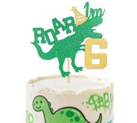 Topper per torta per 6° compleanno, motivo: dinosauro glitterato, ROAR I'm 6, decorazione per feste, per ragazzi, ragazze, bambini, a tema foresta Dinasour