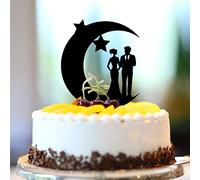 Topper per torta per anniversario di matrimonio con scritta in inglese "To The Moon And Back" in acrilico nero Mr & Mrs. Personalizzare il nome Est Date Silhouette Funny Bride & Groom Cake Toppers per