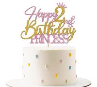 Topper per torta per il 2° compleanno, con scritta "Happy 2nd Birthday", decorazione per torta di compleanno per bambina, per bambine di due anni, rosa e oro con glitter