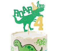 Topper per torta per il 4° compleanno con dinosauro glitterato - ROAR I'm 4 Dino Cake Topper Decorazione per Ragazzi Ragazze Bambini Dinasour Foresta a tema Festa di compleanno