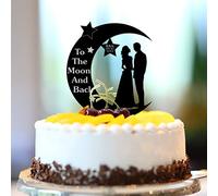 Topper per torta personalizzato con scritta in inglese "To The Moon And Back" Mr & Mrs Silhouette Custom Cognome Est Date Funny Bride And Groom Cake Topper per addio al nubilato decorazione per feste