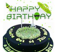 Topper per torta pre-assemblato a tema alieno di buon compleanno ET UFO Out Space Theme Decorazione per torta di compleanno per bambini adulti festa di compleanno baby shower eventi aziendali