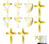 Topper per torta Prima Comunione - 10 decorazioni dorate a croce, set con 4 croci tradizionali e 6 croci con colomba, ideale per occasioni religiose, battesimo e festività, facilmente inseri