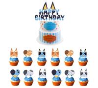 Topper per Torte,Bluey Cake Topper 25 Pezzi Stuzzicadenti Bandiera per Bambina Ragazzo Bambini Compleanno Tema Party Regalo Torta Decorazioni