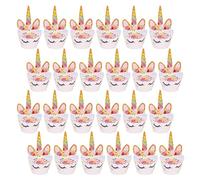 Topper per Torte di Unicorno,24 Set Cupcake Toppers e Wrappers Decorazioni per Cupcake Unicorno CakeTopper Compleanno Decorazioni Torta,per Bambina Bambini Tema Party Regalo