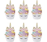 Topper per Torte di Unicorno,Cupcake Toppers e Wrappers 24 Pezzi Topper per Torte di Natale per Bambina Bambini Compleanno Tema Party Regalo Torta Decorazioni