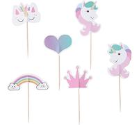 Topper per Torte di Unicorno,Torta Arcobaleno Toppers 24 Pezzi Stuzzicadenti Bandiera per Bambina Ragazzo Bambini Compleanno Tema Party Regalo Torta Decorazioni