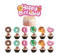 Topper per Torte,Donuts Cake Topper 13 Pezzi Stuzzicadenti Bandiera per Bambina Ragazzo Bambini Compleanno Tema Party Regalo Torta Decorazioni