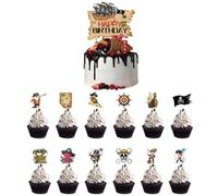 Topper per Torte,Pirata Cake Topper 13 Pezzi Stuzzicadenti Bandiera per Bambina Ragazzo Bambini Compleanno Tema Party Regalo Torta Decorazioni