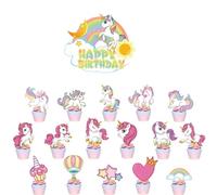 Topper per Torte,Unicorno Cake Topper 17 Pezzi Stuzzicadenti Bandiera per Bambina Ragazzo Bambini Compleanno Tema Party Regalo Torta Decorazioni