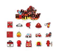 Topper per Torte,Vigili del Fuoco Cake Topper 16 Pezzi Stuzzicadenti Bandiera per Bambina Ragazzo Bambini Compleanno Tema Party Regalo Torta Decorazioni
