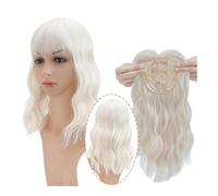 Topper sintetico for capelli, parrucca ondulata invisibile senza cuciture, frangia, clip sopra la testa, copertura di ricambio invisibile, capelli bianchi, 14"(White)