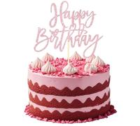 Topper Torta Buon Compleanno, Decorazioni Torta Compleanno, Happy Birthday Cake Topper, Happy Birthday Decorazione con Glitter per Torta Bambini Cupcake Feste Compleannos (Rosa)