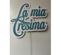 Topper Torta La Mia Cresima, Glitter Blu con Sfondo Bianco, 15x21 cm