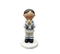 Topper Torta Prima Comunione Bambino in Preghiera, Statuina Decorativa, Bianco e Blu, 9 cm