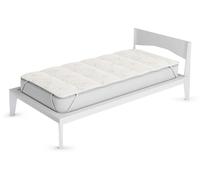 Topper Trapuntato Imbottito Singolo in Fibra di Lino con Elastici Grigio Chiaro