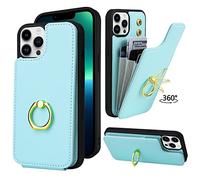 TopPerfekt Compatibile con iPhone 13 Pro Max Custodia a portafoglio con porta carte, rotazione a 360 ° Cavalletto protettivo RFID Blocco modello in pelle PU doppio pulsanti Flip 6,7 pollici turchese