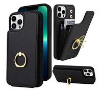 TopPerfekt Compatibile con iPhone 13 Pro Max Custodia a portafoglio con porta carte, rotazione a 360 ° Supporto per anello da dito Cavalletto protettivo RFID Blocco in pelle PU con doppi pulsanti Flip Cover 6,7 pollici Nero