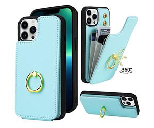 TopPerfekt Compatibile con iPhone 13 Pro Max Custodia a portafoglio con porta carte, rotazione a 360 ° Cavalletto protettivo RFID Blocco modello in pelle PU doppio pulsanti Flip 6,7 pollici turchese