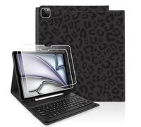 TopPerfekt Custodia per tastiera per iPad Air 13" (M3 2025 / M2 2024) con 2 pellicole protettive in vetro temperato durezza 9H, portapenne, motivo leopardato nero