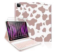 TopPerfekt Custodia per tastiera per iPad Pro da 12,9" di 6a/5a/4a/3a generazione (2022/2021/2020/2018) con 2 pellicole protettive in vetro temperato durezza 9H, portapenne, marrone e rosa