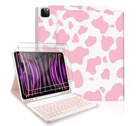 TopPerfekt Custodia per tastiera per iPad Pro da 12,9" di 6a/5a/4a/3a generazione (2022/2021/2020/2018) con 2 pellicole protettive in vetro temperato durezza 9H, portapenne, motivo mucca rosa