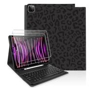 TopPerfekt Custodia per tastiera per iPad Pro da 12,9" di 6a/5a/4a/3a generazione (2022/2021/2020/2018) con 2 pellicole protettive in vetro temperato durezza 9H, portapenne, motivo leopardato nero
