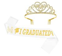 TOPPERFUN 1 Set 2023 fascia a diadema d'oro telai di ritorno a casa mi sono laureato fascia per donne Decorazioni universitarie Decorazioni per feste tiara lega bianca