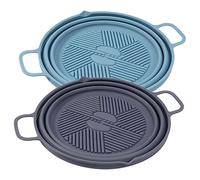 TOPPERFUN 2 Pezzi Liner Silicone Riutilizzabili per Air Fryer Pad Antiaderente Silicone per Compatibile con Forno Steamer e Colori Blu e Grigio Scuro