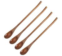 TOPPERFUN 4 Cucchiai da Dessert in Legno Manico lungo per Mescolare Caffè Tè e Cocktail Cucchiai Lunghi per Sciroppo e Marmellata Set di Cucchiaini da Cucina Ergonomici Finitura Liscia e