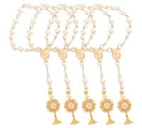 TOPPERFUN Braccialetti Cristiani Perle Finte Lucide e Ciondolo Croce Dorato Set da 5 Pezzi per Battesimo e Feste Religiose Femminili Bracciale Rosario Elegante e Confortevole per