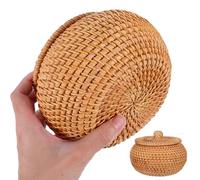 TOPPERFUN Cesto Rotondo in Rattan con Coperchio Portaoggetti Piccolo e Bagno Ventilazione e Design Decorativo per Mensole e Armadi