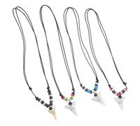 TOPPERFUN Collana 4 Pezzi Regolabile Uomo Ciondolo a Dente di Squalo Stagione Calda in Acrilico e Legno Resistenti Stile Costiero per Surfer alla Spiaggia