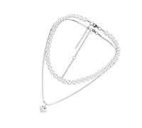 TOPPERFUN Collana Doppio Strato Elegante Perle e Ciondolo a Forma di Cuore in Acciaio Titanio Argento, Comoda e Impilabile, per Abbinare Diversi Outfit e Trucco