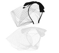 TOPPERFUN Fascia per Chioma in Velo di Rete da Donna con Fiocco in Tulle Set 2 Pezzi Bianco e Nero Cerchietto Elastico Sottile Regolabile Accessorio Vintage per Matrimoni e Feste