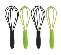 TOPPERFUN Mini in Silicone e Acciaio Inox 304 Set da 4 Pezzi Doppio Colore Nero e Verde Sbattitore Manuale Compatto per Uova Latte e Salse Utensile da Cucina Portatile per Miscelare e