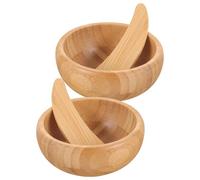 TOPPERFUN Set 2 Pezzi Ciotole per Mescolare Maschere Viso in Bambù con Coperchio Spatole Piccole per Estetiste Ciotole Portatili per Miscelazione Uniforme di Creme e Lozioni per Uso
