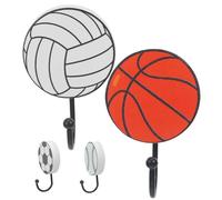 TOPPERFUN Set 4 Ganci Murali Sportivi in Legno e Ferro con Design a Palla, Forma Verticale Curva, Salvaspazio e Facile da Installare per Ingresso e Corridoio