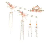 TOPPERFUN Set Accessori Per Chioma Hanfu Nappe Lunghe Tradizionali Cinesi, Forcine, Pettine Liscio e Orecchini a Fiore Fatti a Mano, Per Matrimoni, Feste e Costumi Hanfu