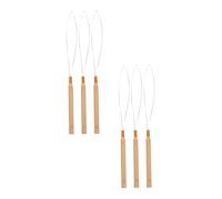 TOPPERFUN Set da 6 Pezzi Uncinetti per Extension Chioma Manico in Legno e Filo in Acciaio Inossidabile, Strumenti Leggeri per Infilare Anelli Micro per Chioma Veri, per Uso Barbiere e Fai
