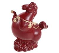 TOPPERFUN Statua di Cavallo in Ceramica Rossa per Ufficio Decorazione Feng Shui che Evoca Ricchezza e Fortuna, Ornamento Classico per Collezione Capodanno Cinese