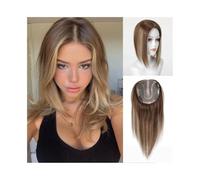 Toppers per capelli da donna Topper for capelli con base monocromatica, con capelli veri umani, 12*13 cm, annodato a mano, for donne, biondo misto, parte libera, clip in pezzi di capelli lisci Remy Cl