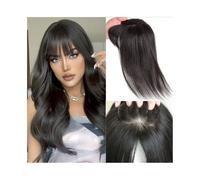 Toppers per capelli da donna Topper for capelli lisci con frangia, Topper for capelli veri umani 15x16cm Base in seta Clip in posticci con frangia d'aria for donne con capelli radi Clip per capelli pe