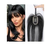 Toppers per capelli Topper for capelli con clip in veri capelli umani for donna, parte for capelli con base in pizzo con copertura a 360° con frangia sottile Clip su frangia, nero naturale Topper per
