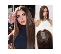 Toppers per capelli Topper for capelli da donna, 12 pollici, con riga centrale, capelli umani castani, 4"×4,5" base in seta, clip in pezzi di capelli lisci for capelli diradati, uso quotidiano Topper
