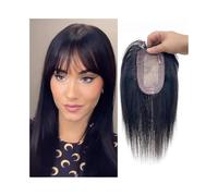 Toppers per capelli Topper for capelli for donne con diradamento, Topper for capelli umani lisci da 10" con frangia 8X12 cm Pezzo di capelli Remy con base in seta simulata del cuoio capelluto con clip