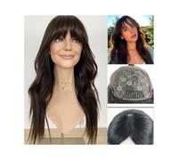 Toppers per capelli Topper for capelli umani con frangia, base in pizzo svizzero da 8"x8", clip in capelli ondulati da 10-20 pollici, pezzi for capelli vergini brasiliani di colore naturale for donne